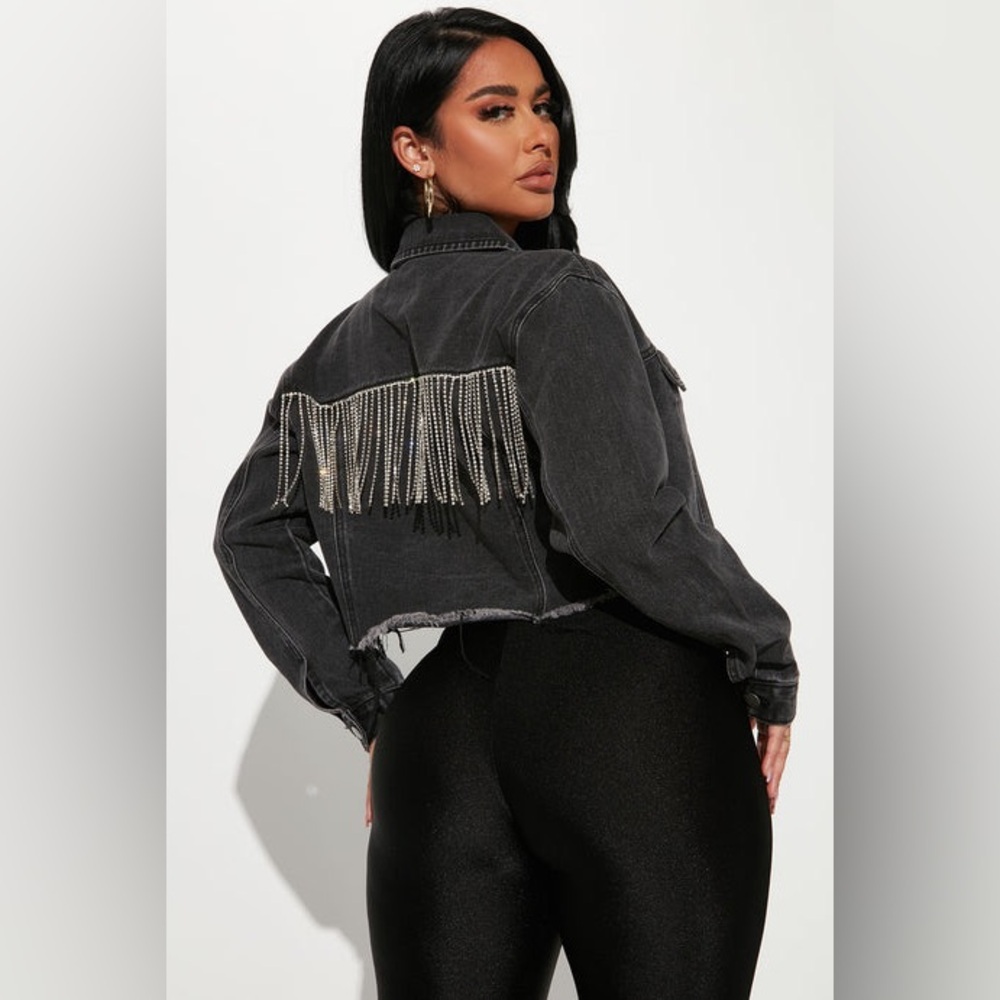 FASHION NOVA GOLD TASSLE CROPPED JEAN JACKET